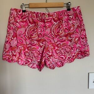 Lilly Pulitzer Womens Sz 14 Buttercup 5” Shorts Pink Pout Mango Salsa Scallop
